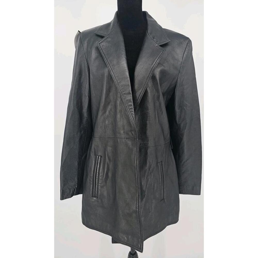 Michael Hoban North Beach Women's Leather Coat 12‎ Black Vintage Missing Belt